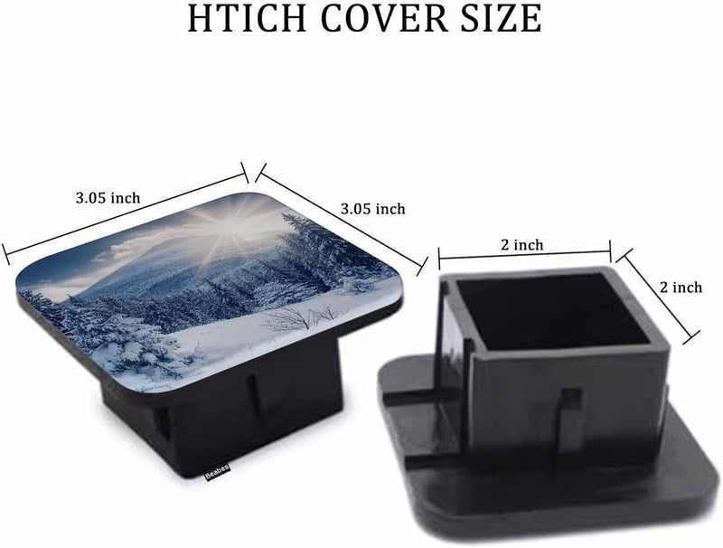 Beabes Winter Forest Hitch Cover Nature Sunshine Snow Fir Trees Mountain Landscape Rubber Trailer Hitch Cover Receiver Tube Covers Plug Cap Fits 2 Inch Receivers for Pickups Trucks SUVs Cars - Image 2